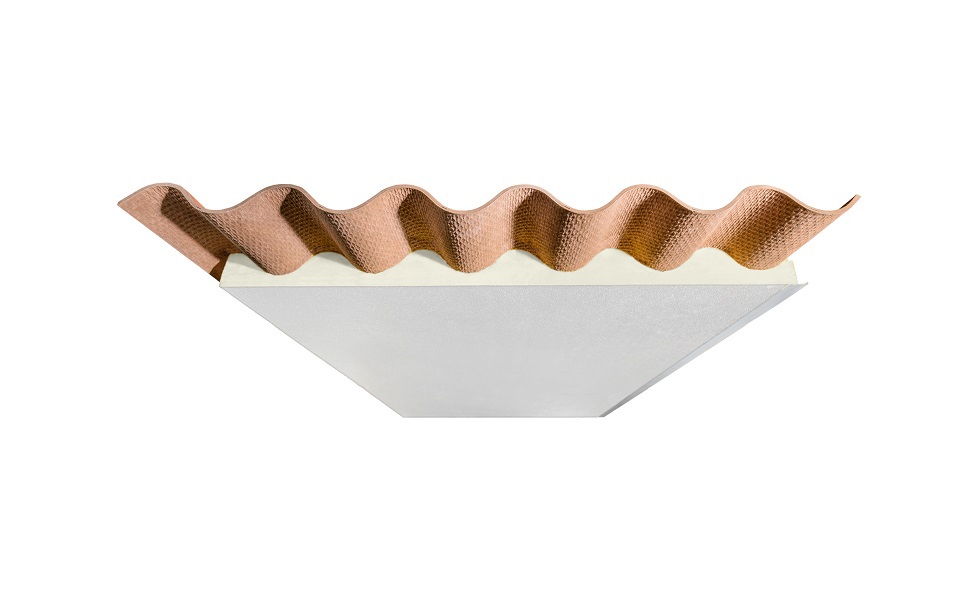 Esquema de las distintas capas de un panel tipo sándwich de fibrocemento (Agrotherm +)